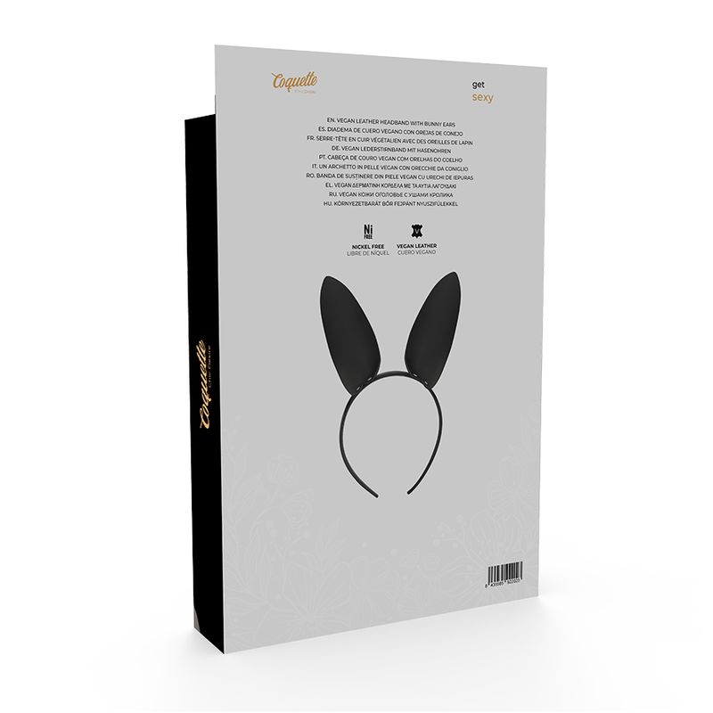Rückseite der Verpackung für Stirnband mit Hasenohren. Produktinformationen und Logo.
