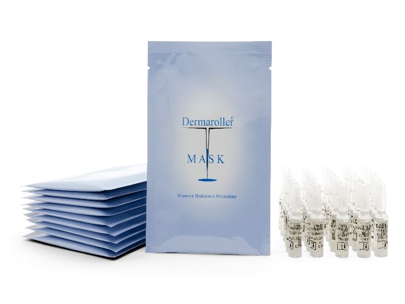 Dermaroller Maske und Hyaluron-Ampullen.