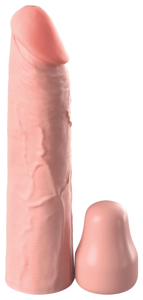 Rosa Fleshlight-Produkt und Extender. Geformt wie ein Penis. Extender in Birnenform.
