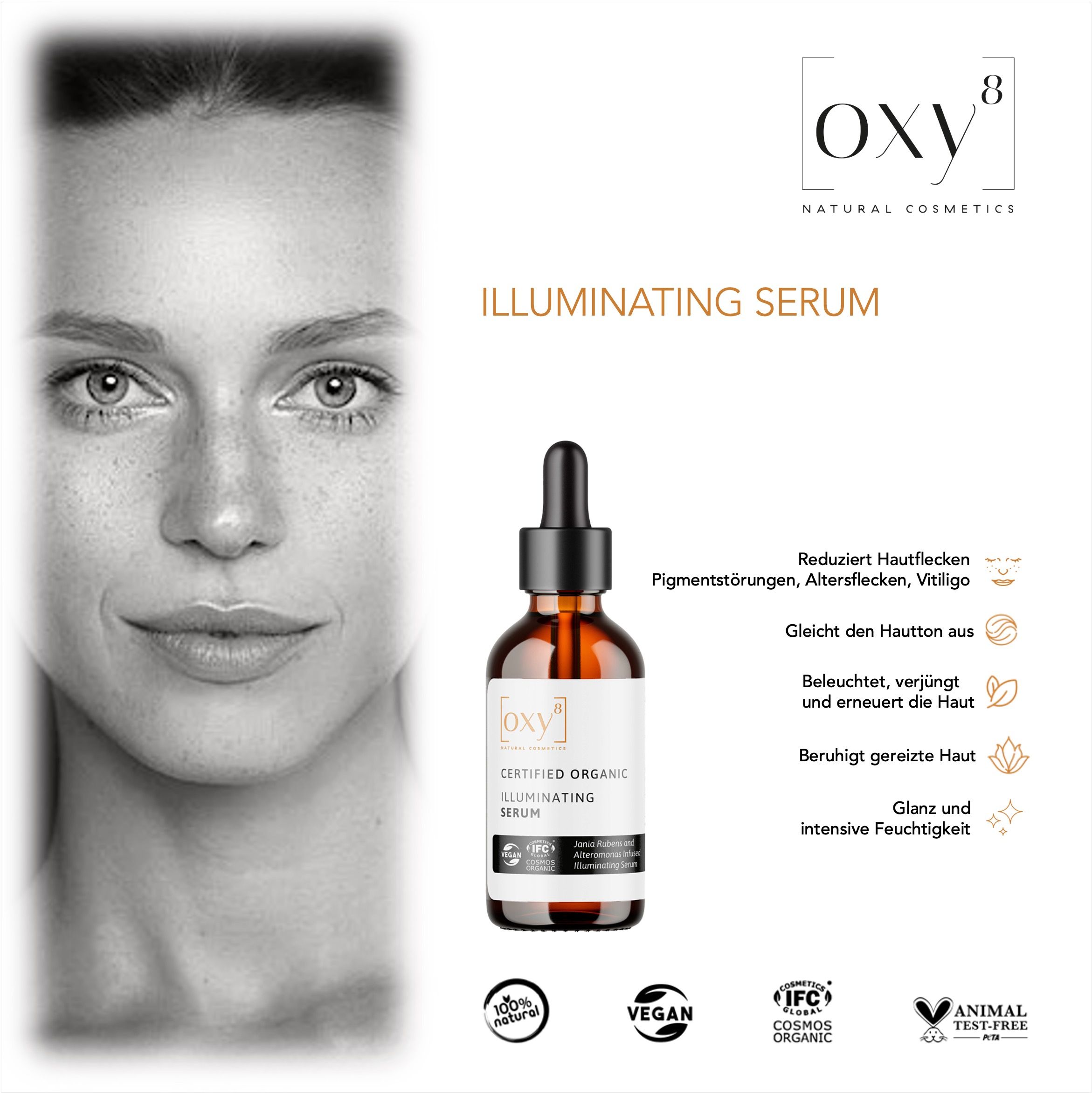 oxy8 Naturkosmetik ILLUMINATING SERUM - Bei Pigmentstörungen, Altersflecken, beruhigt gereizte Haut