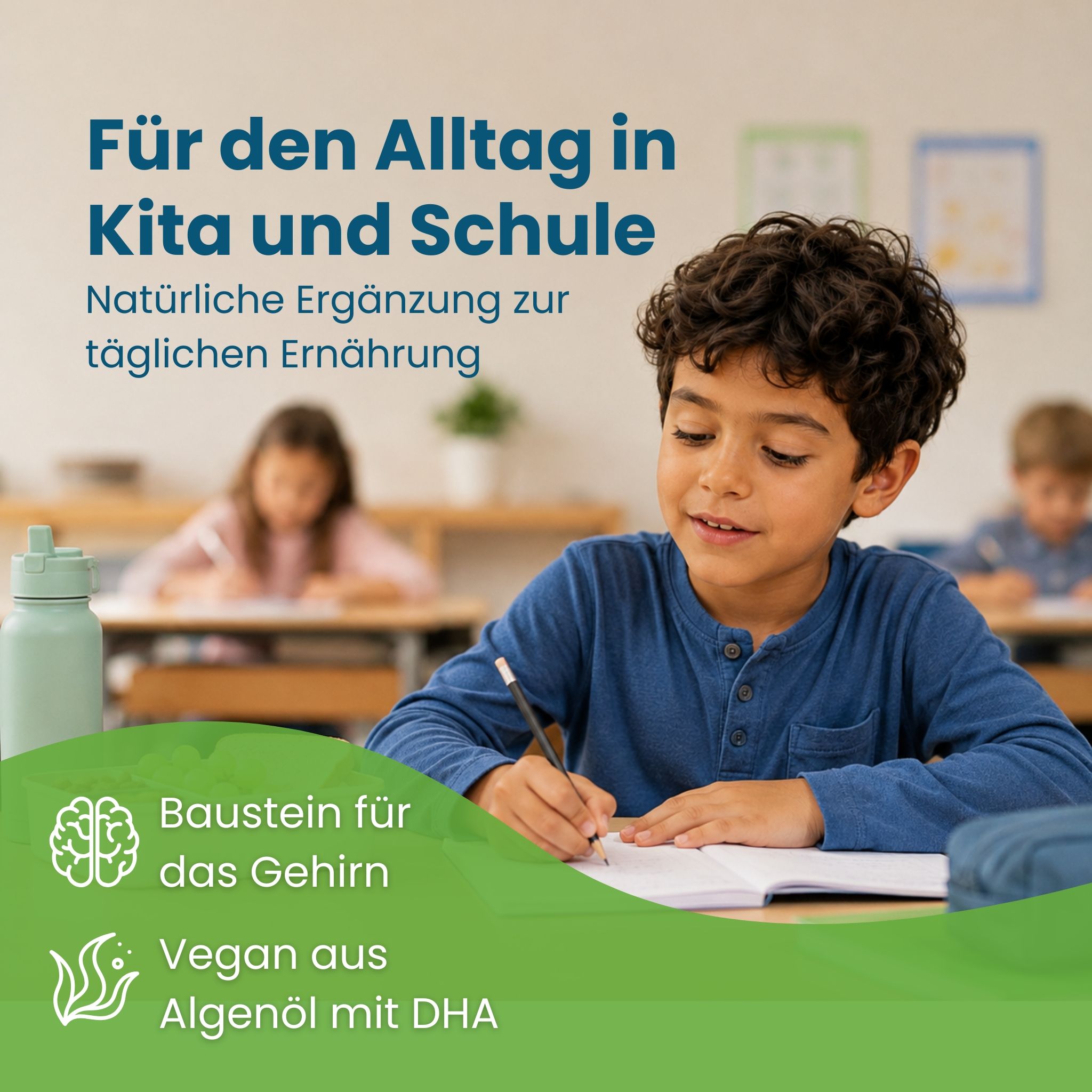 Kind lernt mit Hokus Fokus Gummies als Baustein für das Gehirn.