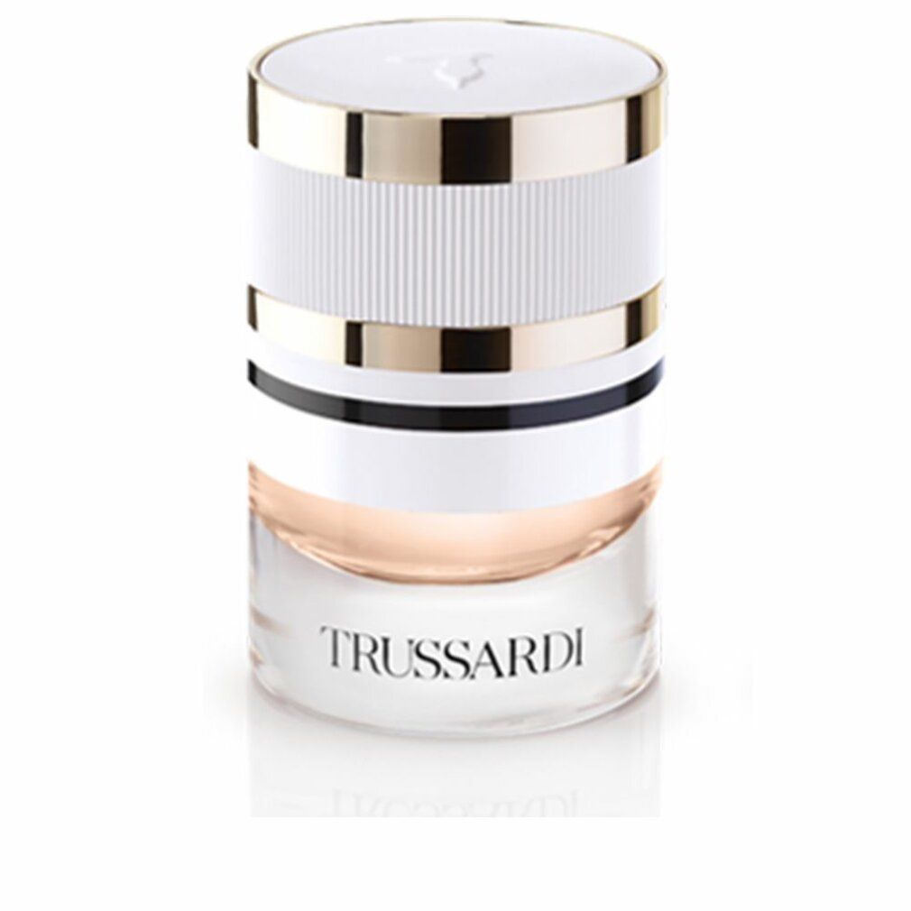 Trussardi Pure Jasmine Eau de Parfum Spray in Glasflasche mit weißem und goldenem Design.