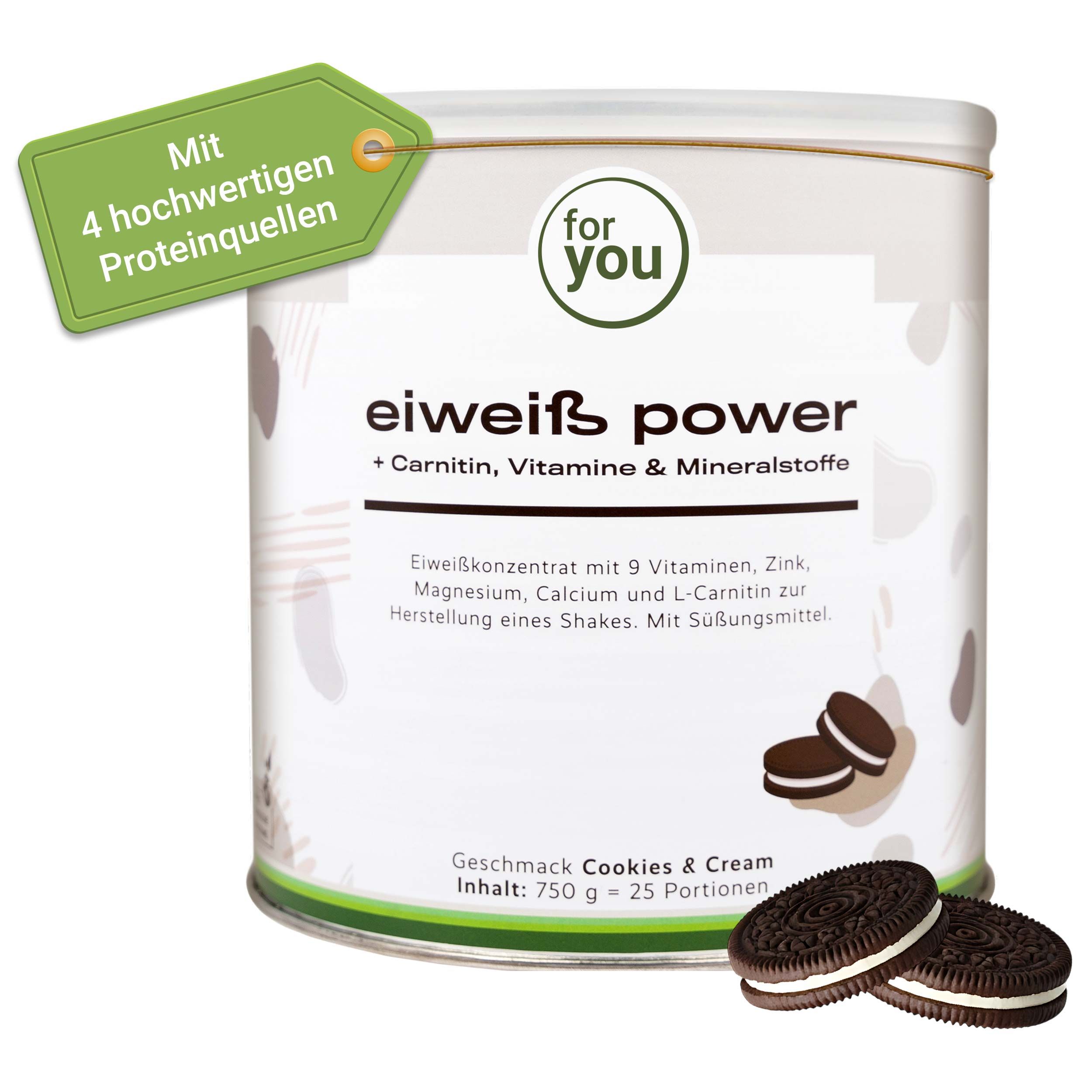 Dose Eiweiß Power mit Cookies & Cream Geschmack, 750g.
