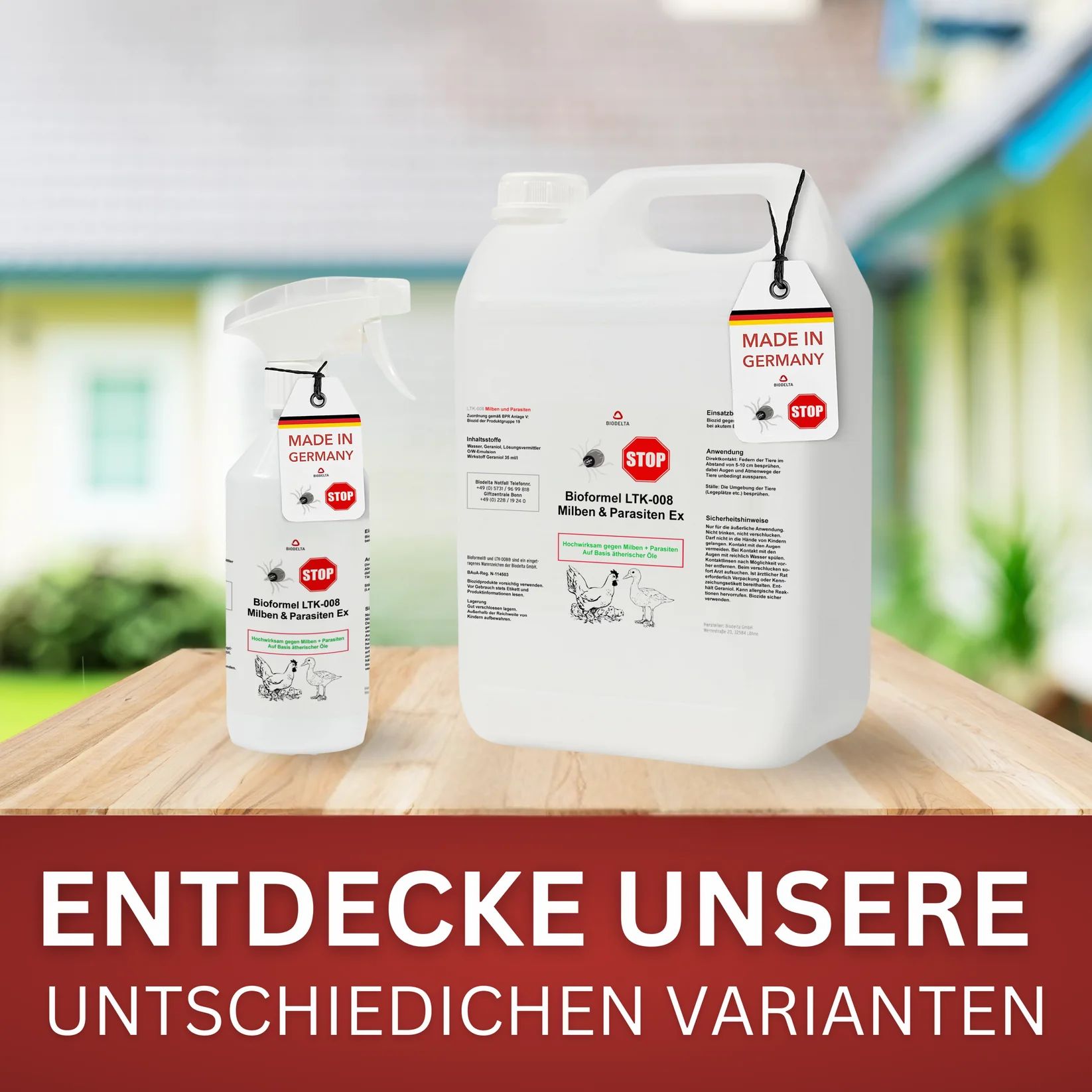 Sprühflasche und Kanister. Text: Entdecke unsere unterschiedlichen Varianten.