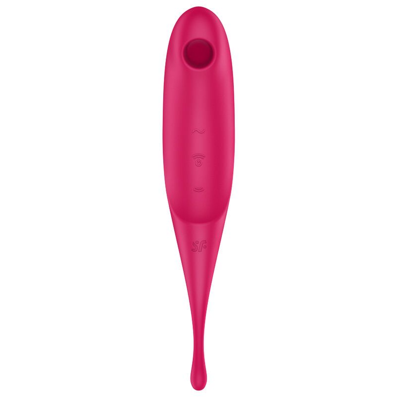 Pinker Stimulator mit zwei Knöpfen auf der Vorderseite und einer tropfenförmigen Spitze.