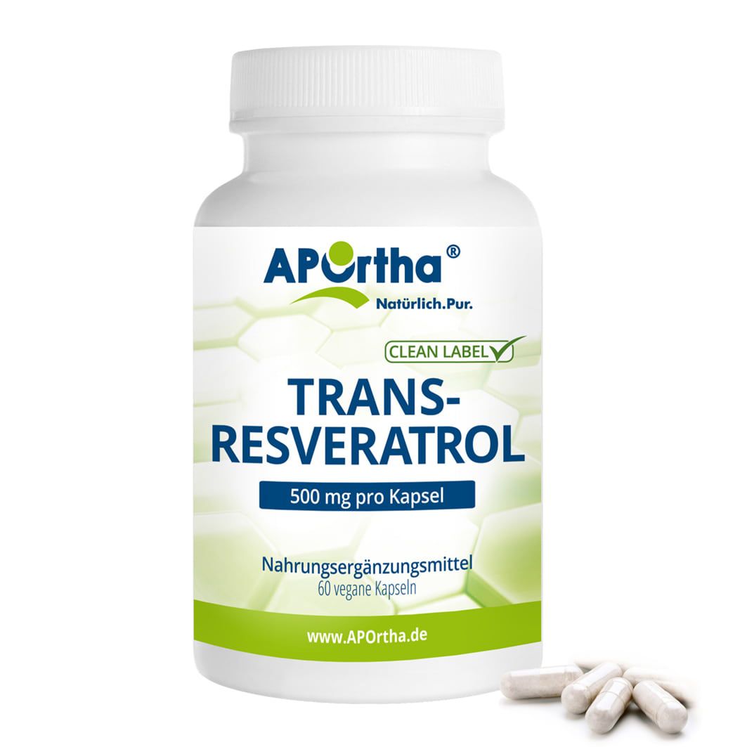 APOrtha® trans-Resveratrol Nahrungsergänzungsmittel: 500 mg pro Kapsel, 60 vegane Kapseln. Clean Label.
