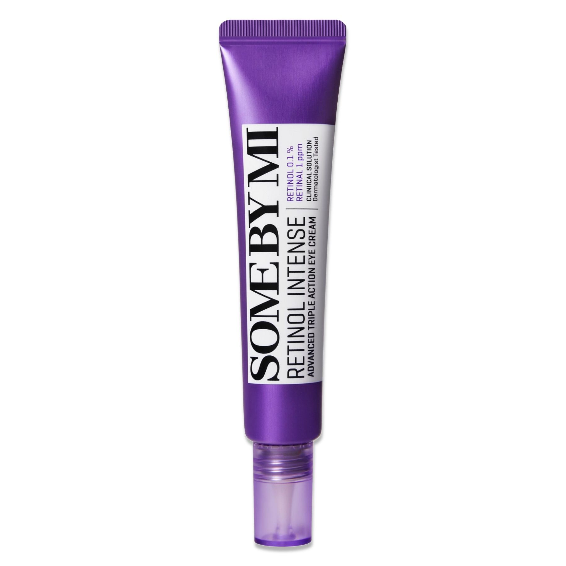 Lila Tube mit weißer Schrift. Produktname: SOME BY MI RETINOL INTENSE. Augencreme.