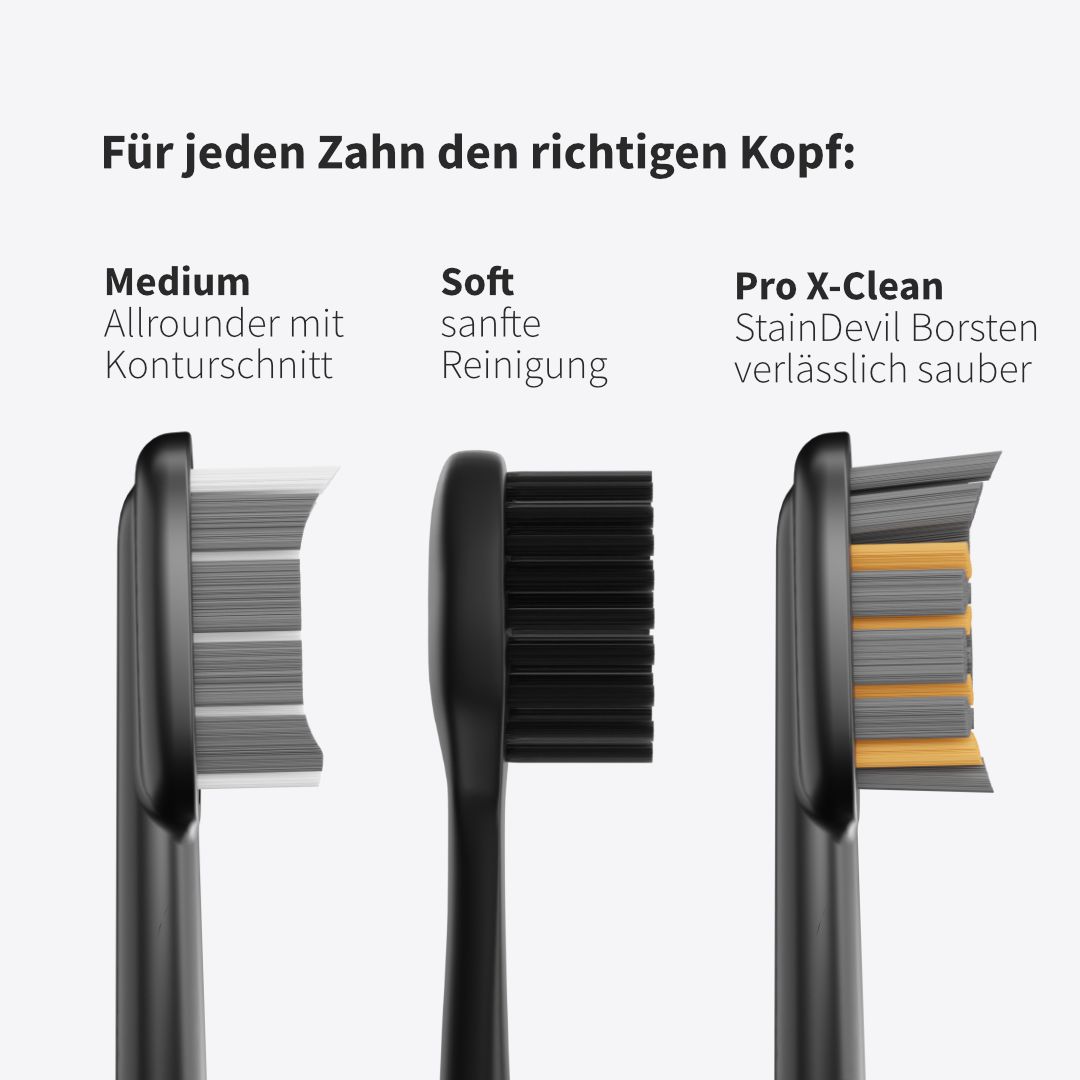 Zahnheld Bürstenkopf Basic Medium schwarz (9 Stück) - mittelharte Wechselköpfe
