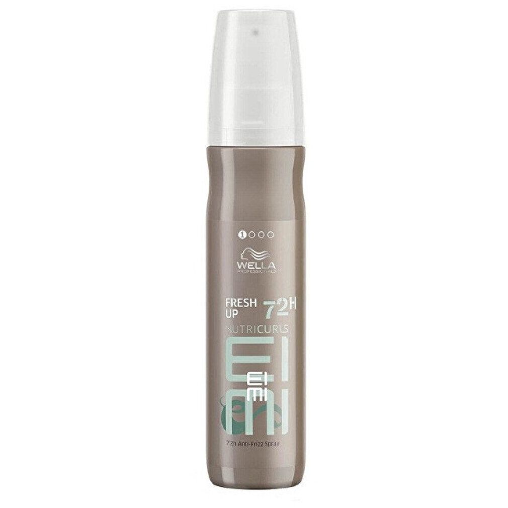 Braune Sprühflasche mit weißem Deckel. Aufschrift: Fresh Up Nutricurls EIMI. Marke Wella.