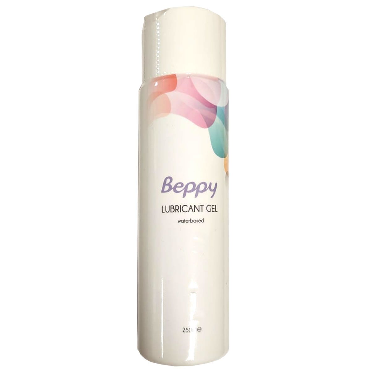 Weiße Flasche Beppy Lubricant Gel, 250ml. Aufschrift: waterbased. Verpackt in Folie.