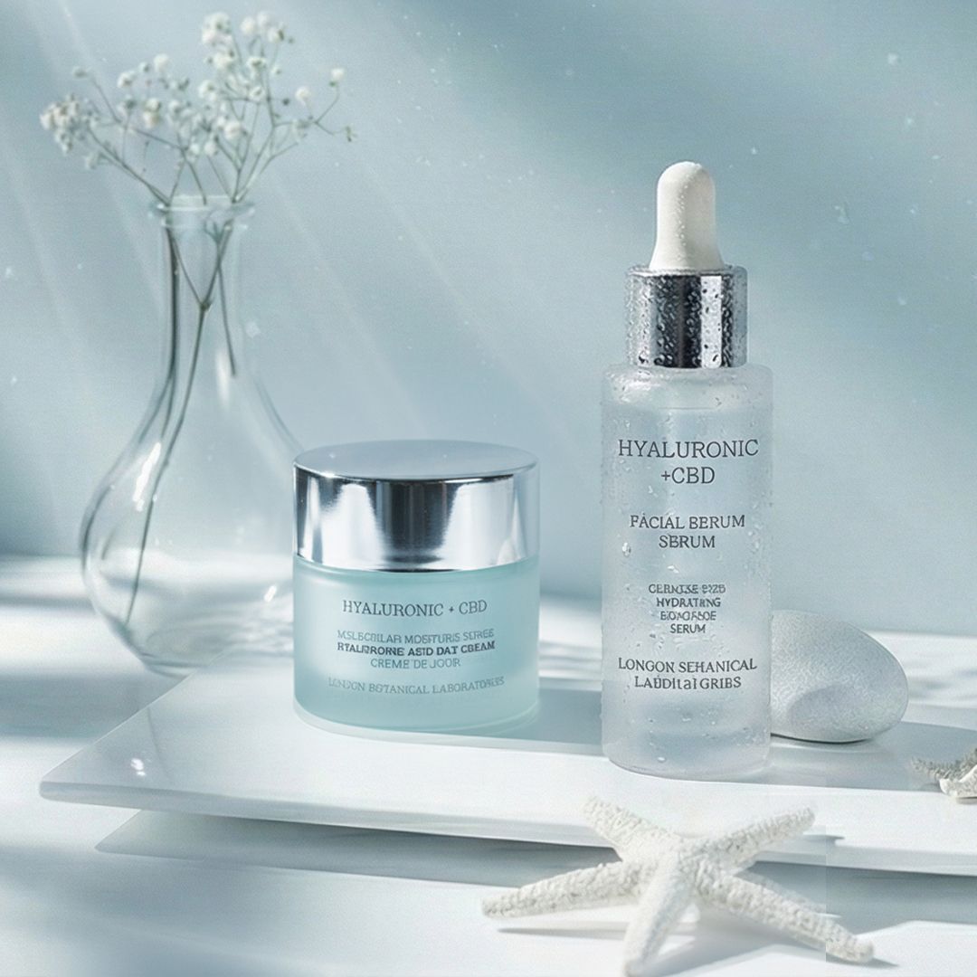 London Botanical Laboratories Hyaluron + CBD Geschenkset mit Gesichtscreme und Serum.