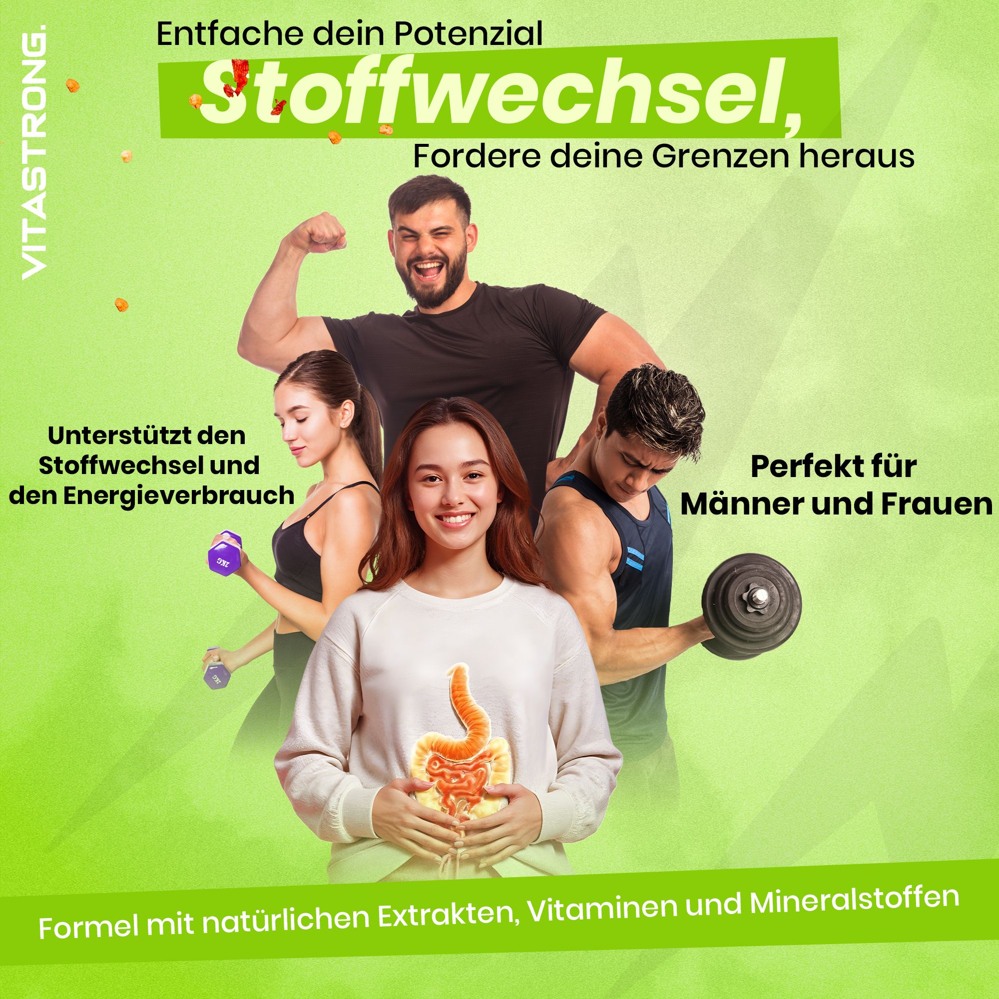 Vitastrong Z-F Fat Burner. Dose mit Personen, die trainieren. Unterstützt Stoffwechsel.