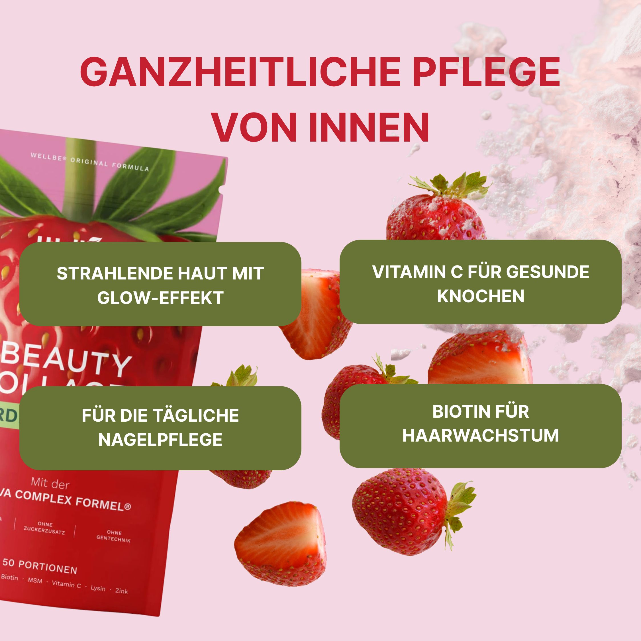 wellbe Beauty Kollagen Erdbeer-Minze mit Rejuva Complex® Formel