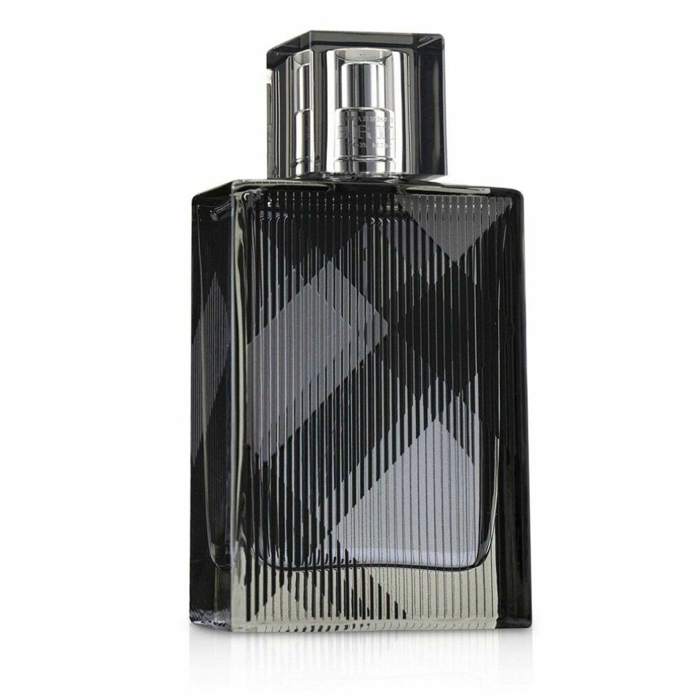 Burberry Brit Eau de Toilette Spray-Flakon. Schwarzes Karomuster. Transparenter Deckel. Silberner Zerstäuber.