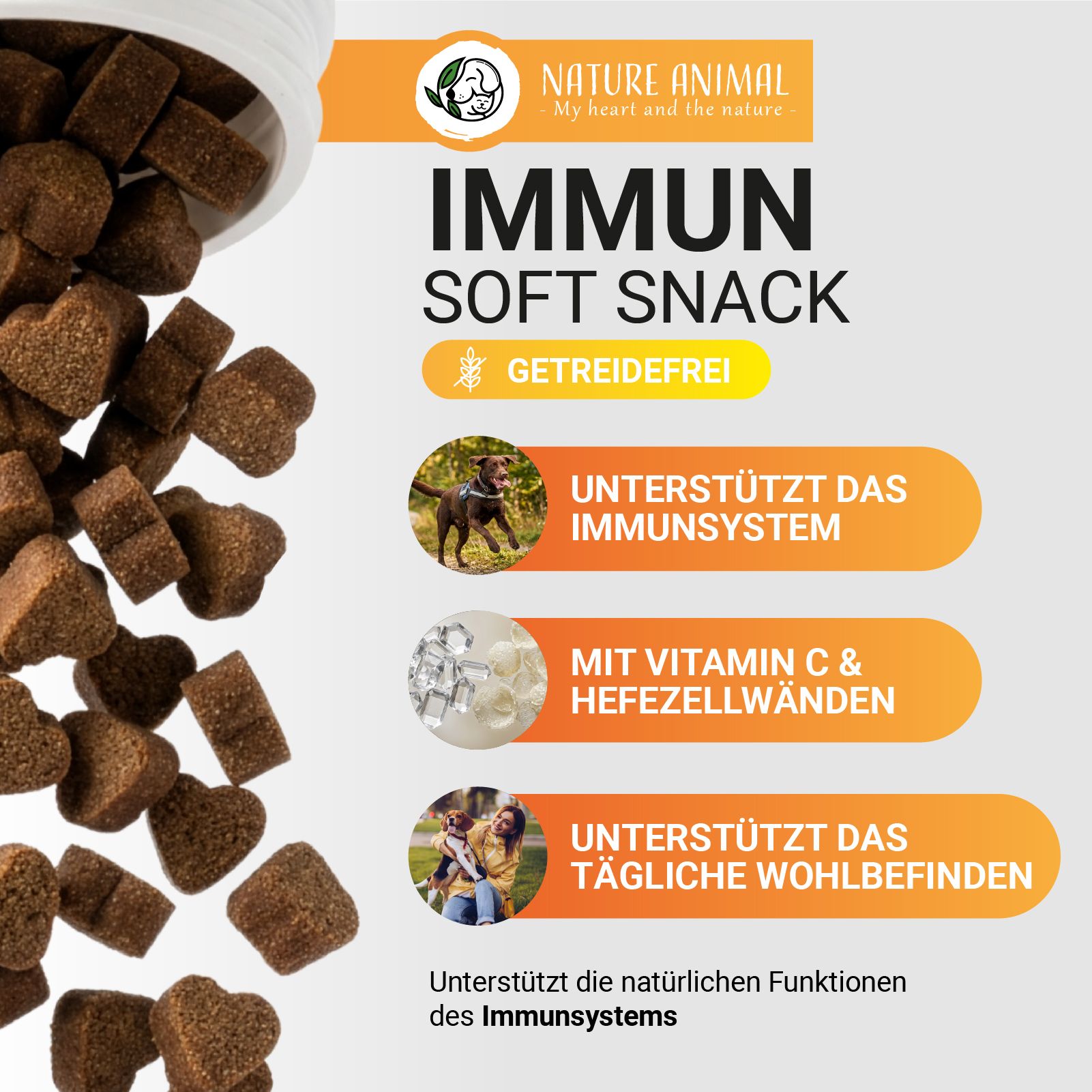 Getreidefreier Immun Soft Snack für Hunde mit Vitamin C & Hefe.