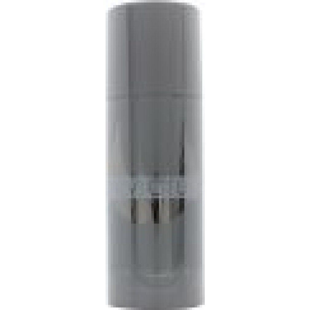 Graue Deo-Spray-Flasche mit „Invictus“-Logo und „Paco Rabanne“-Schriftzug. Zylindrische Form mit Deckel.