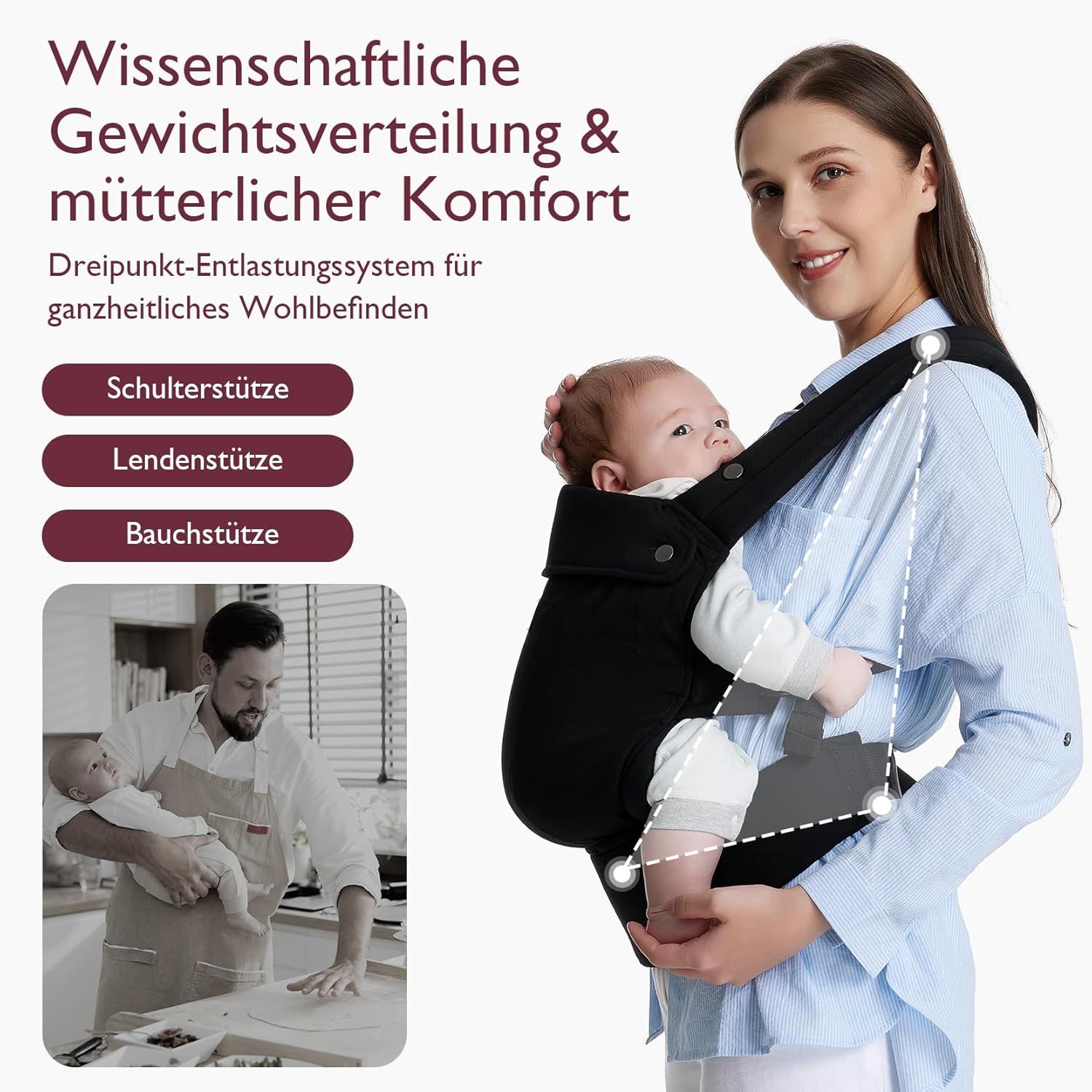 Momcozy Baby Trage - Leichte & Atmungsaktive Schwarz