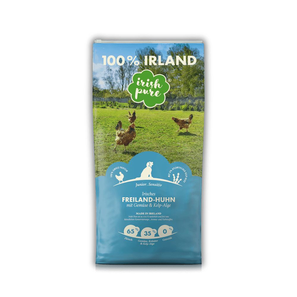 Hundefutter-Sack "Irish Pure" Junior Freiland-Huhn mit Gemüse & Kelp-Alge.