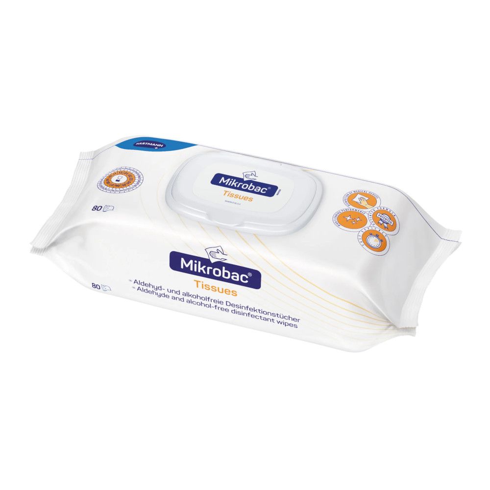 MIKROBAC TISSUES: 80 aldehyd- und alkoholfreie Desinfektionstücher.