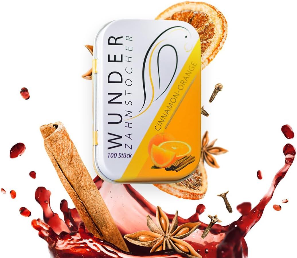 Wunder Zahnstocher - Zahnstocher mit Geschmack - Metalldose Zimt-Orange