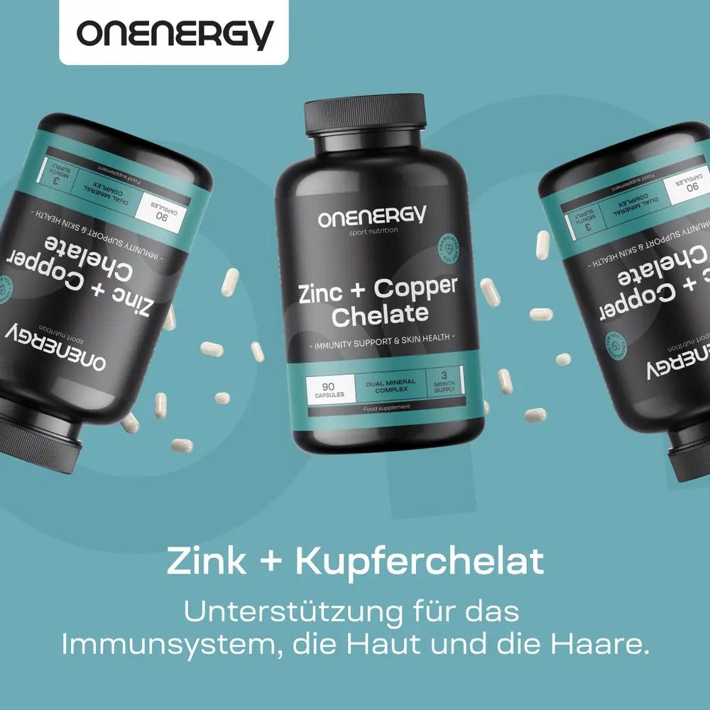 Drei Dosen Zink + Kupfer Chelat. Für Immunsystem, Haut und Haare.