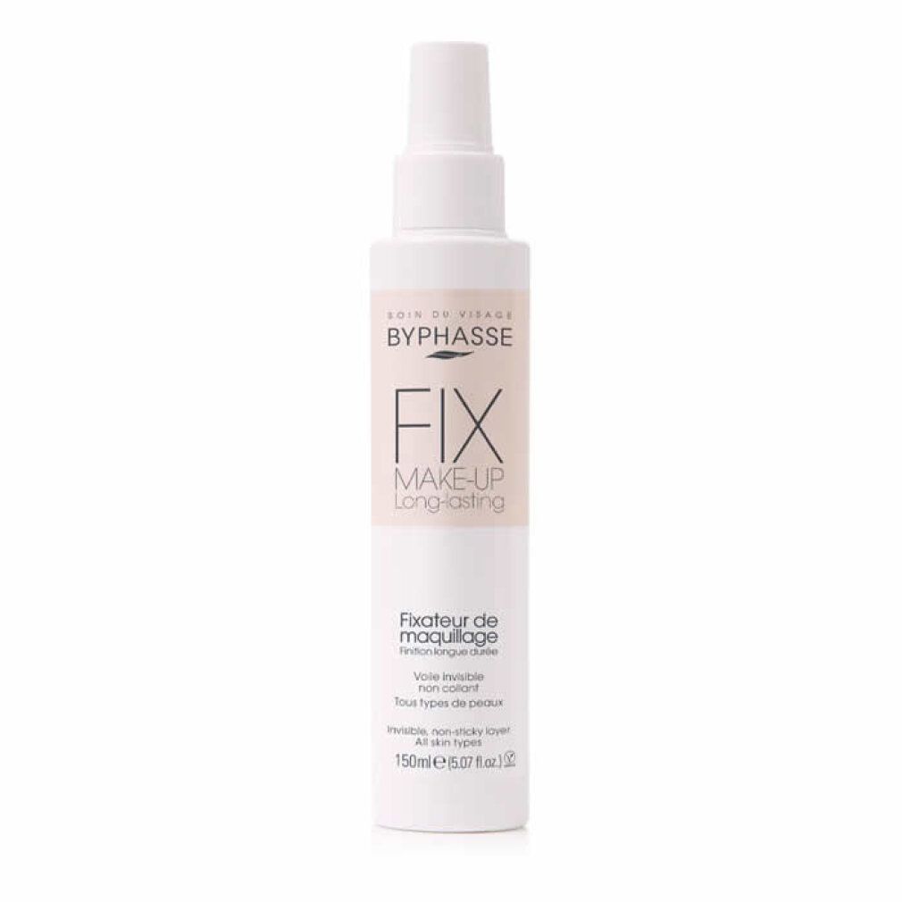 Weißes Sprayfläschchen mit Aufschrift Byphasse, Fix Make-up. Für alle Hauttypen. 150ml.