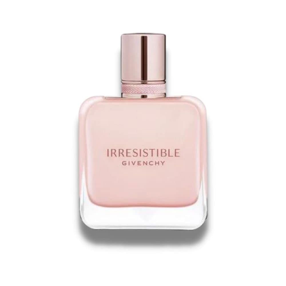 Givenchy Irresistible Rosa Velvet Eau de Parfum. Rosa Flakon mit rosafarbenem Deckel. Schriftzug Irresistible Givenchy.