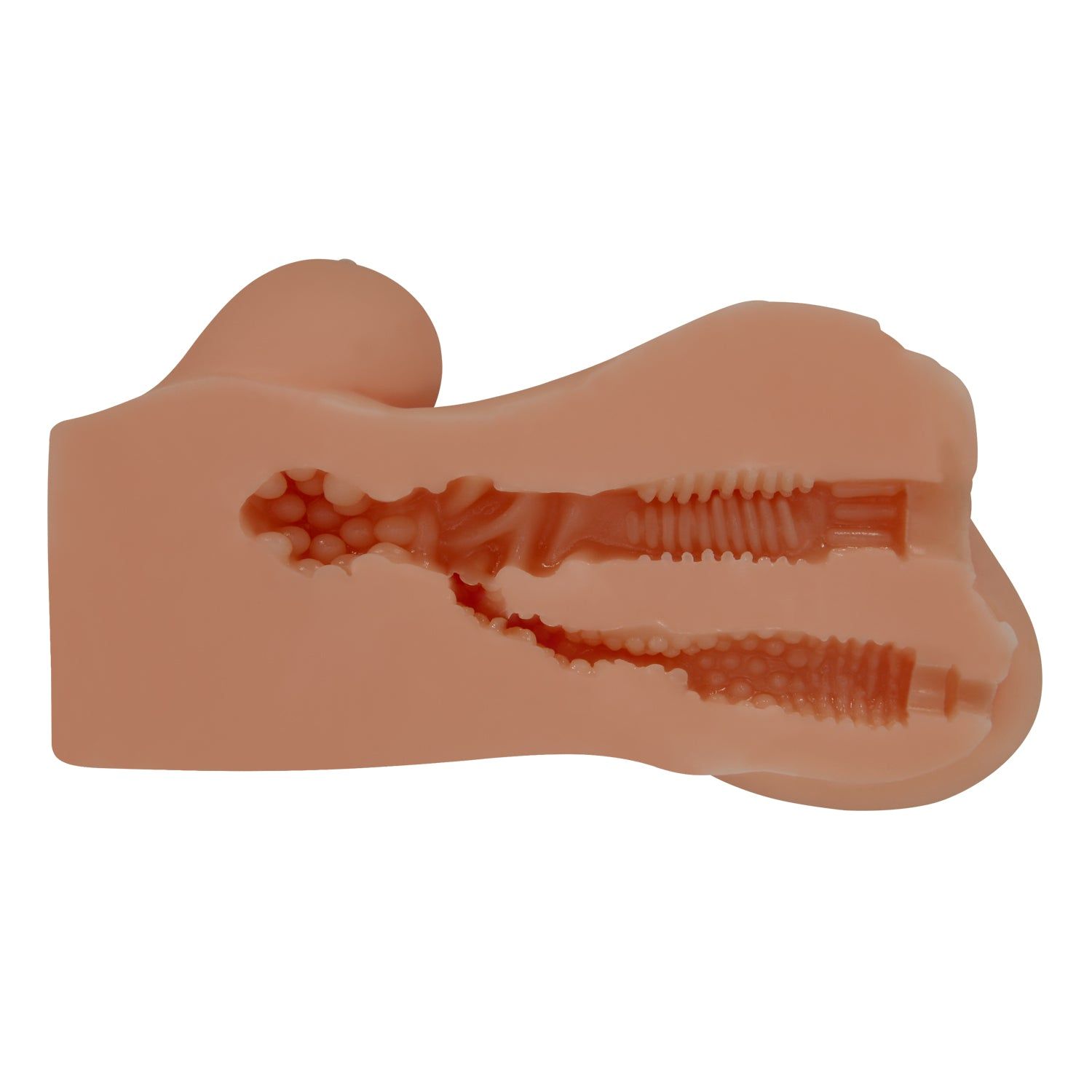 Masturbator, Schnittansicht. Innere Strukturen sichtbar. Aus Silikon.