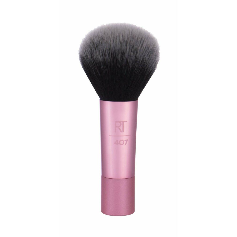 Puderpinsel mit rosa Griff. Schwarze und weiße Borsten. Auf dem Griff steht "RT 407".