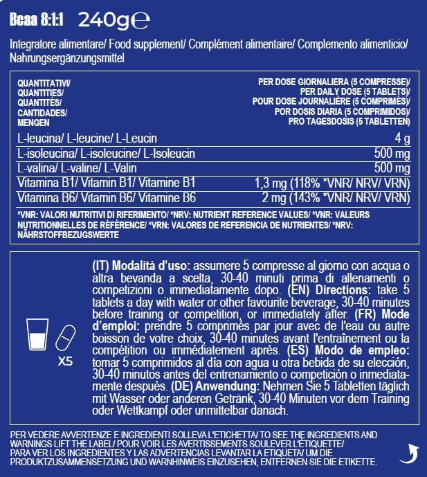 Blauer Behälter mit Yamamoto Nutrition BCAA 8:1:1, 200 Tabletten, 240g.
