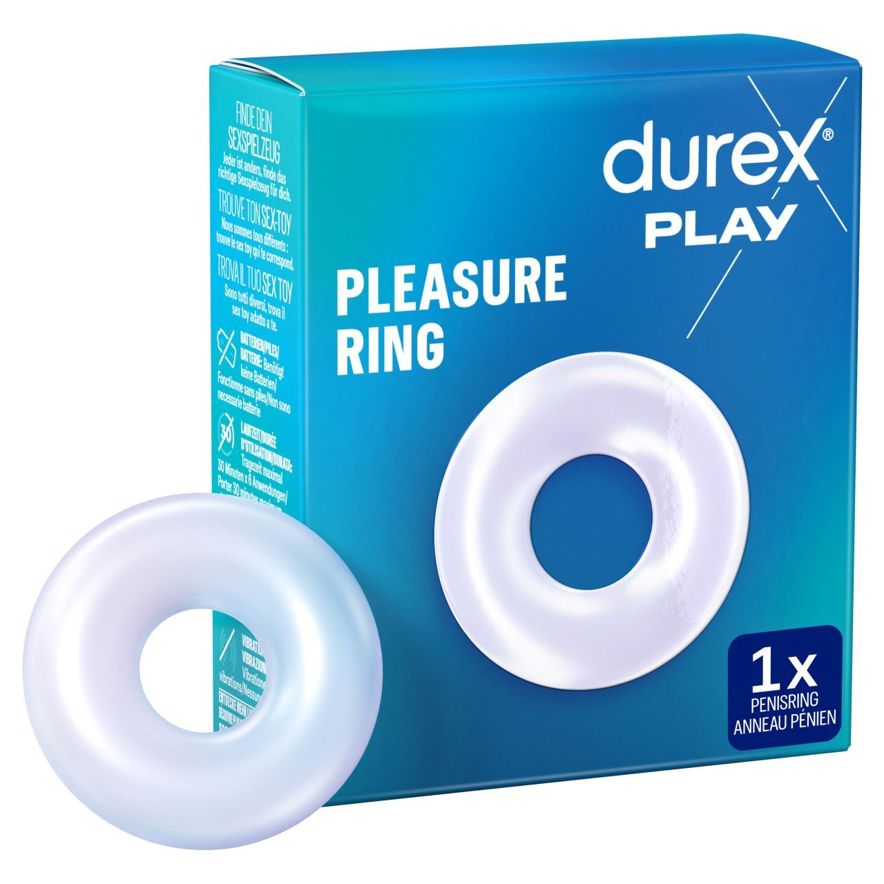 Durex Pleasure Ring Verpackung mit Ring-Abbildung und Produktinformationen.