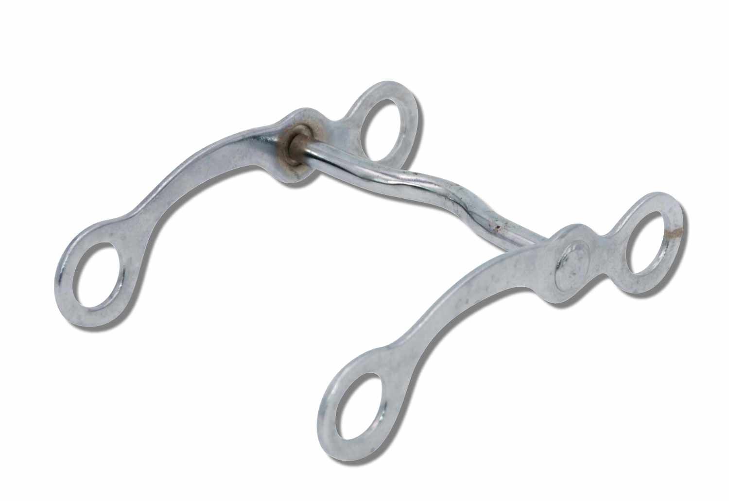 Verchromtes Western Bit mit gebogenem Mundstück und Ringösen.