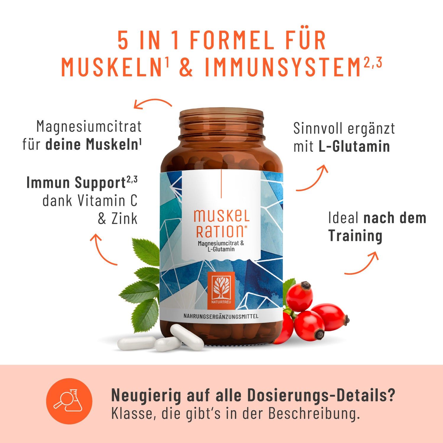 MUSKELRATION Magnesiumcitrat & L-Glutamin - NATURTREU®