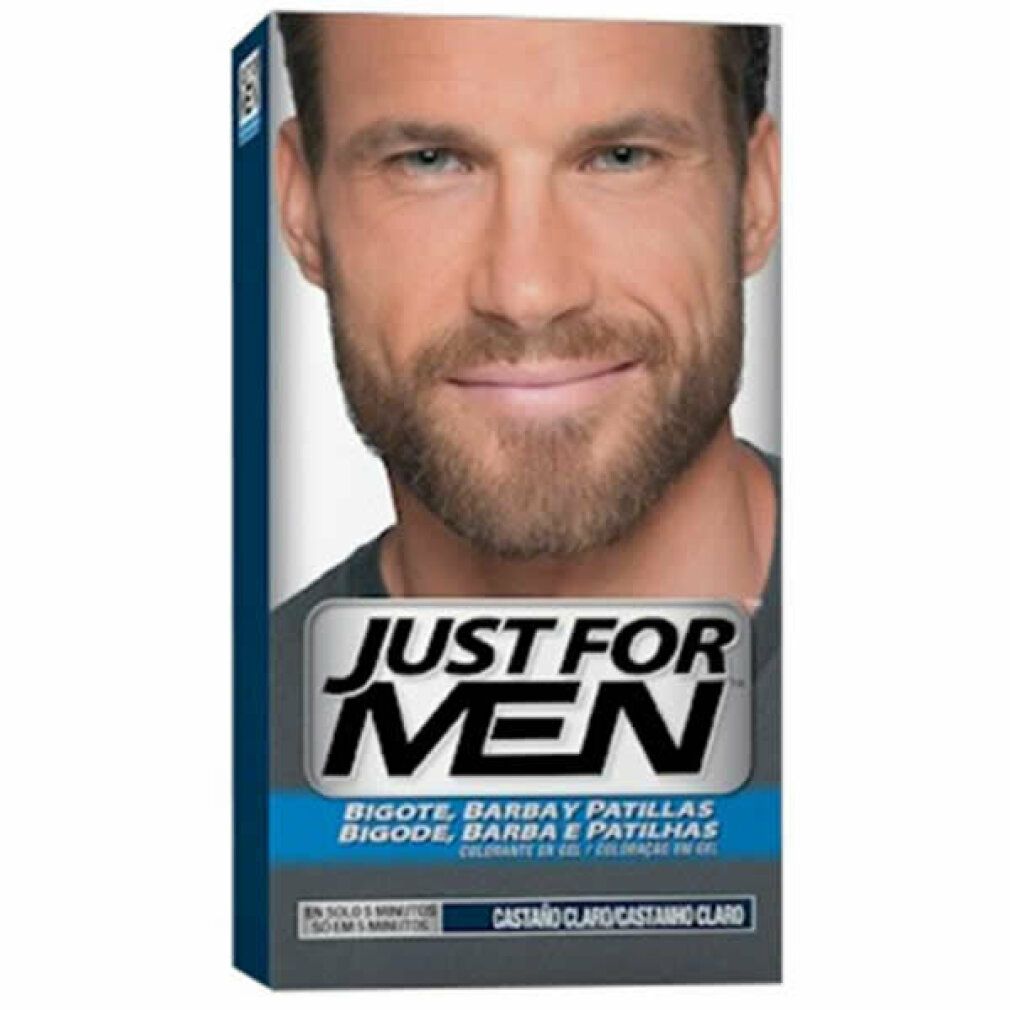 Produktverpackung mit dem Produktnamen. Abgebildet ist ein Mann mit Bart. Text: BIGOTE, BARBA Y PATILLAS, CASTANO CLARO.