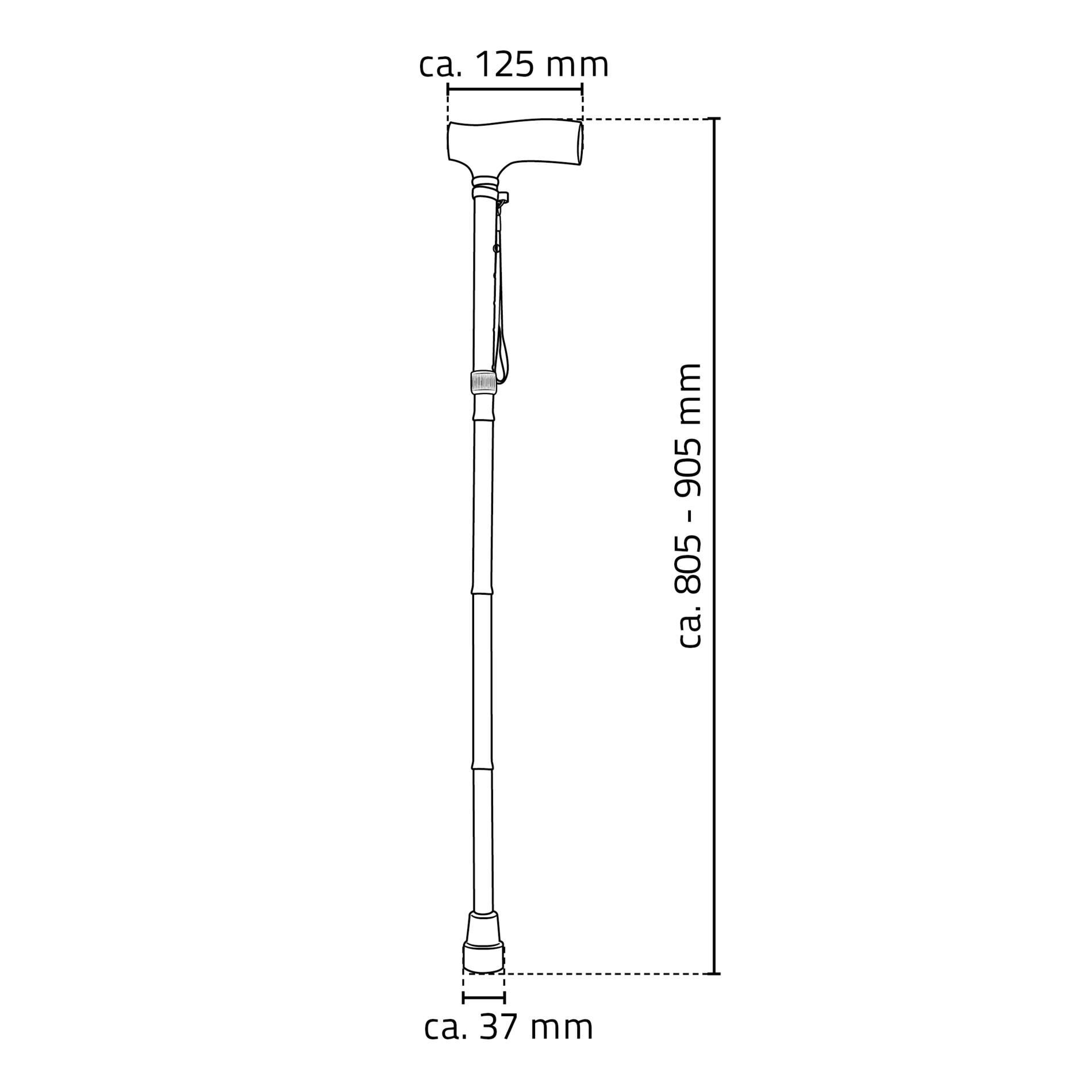 Gehstock Ally, schwarz, mit T-Griff, verstellbar. Maße: ca. 805-905 mm hoch, Griff ca. 125 mm breit, Fuß ca. 37 mm.