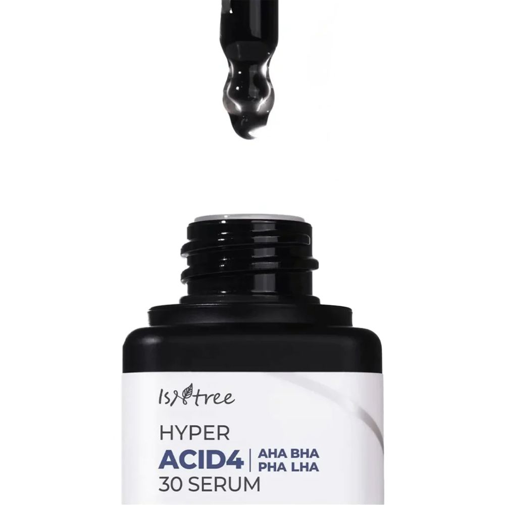 Pipette mit ISNTREE Hyper Acid4 30 Serum über der Flasche.