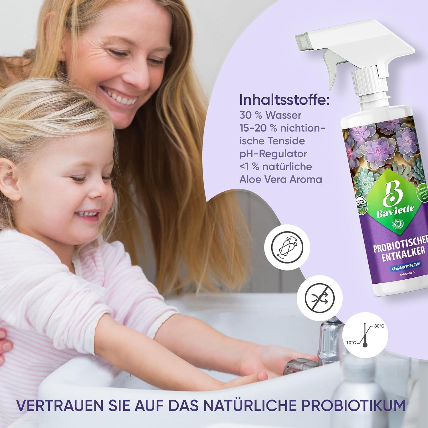 Baviette Probiotischer Bad-Kalkentferner Spray inkl. Bimsstein