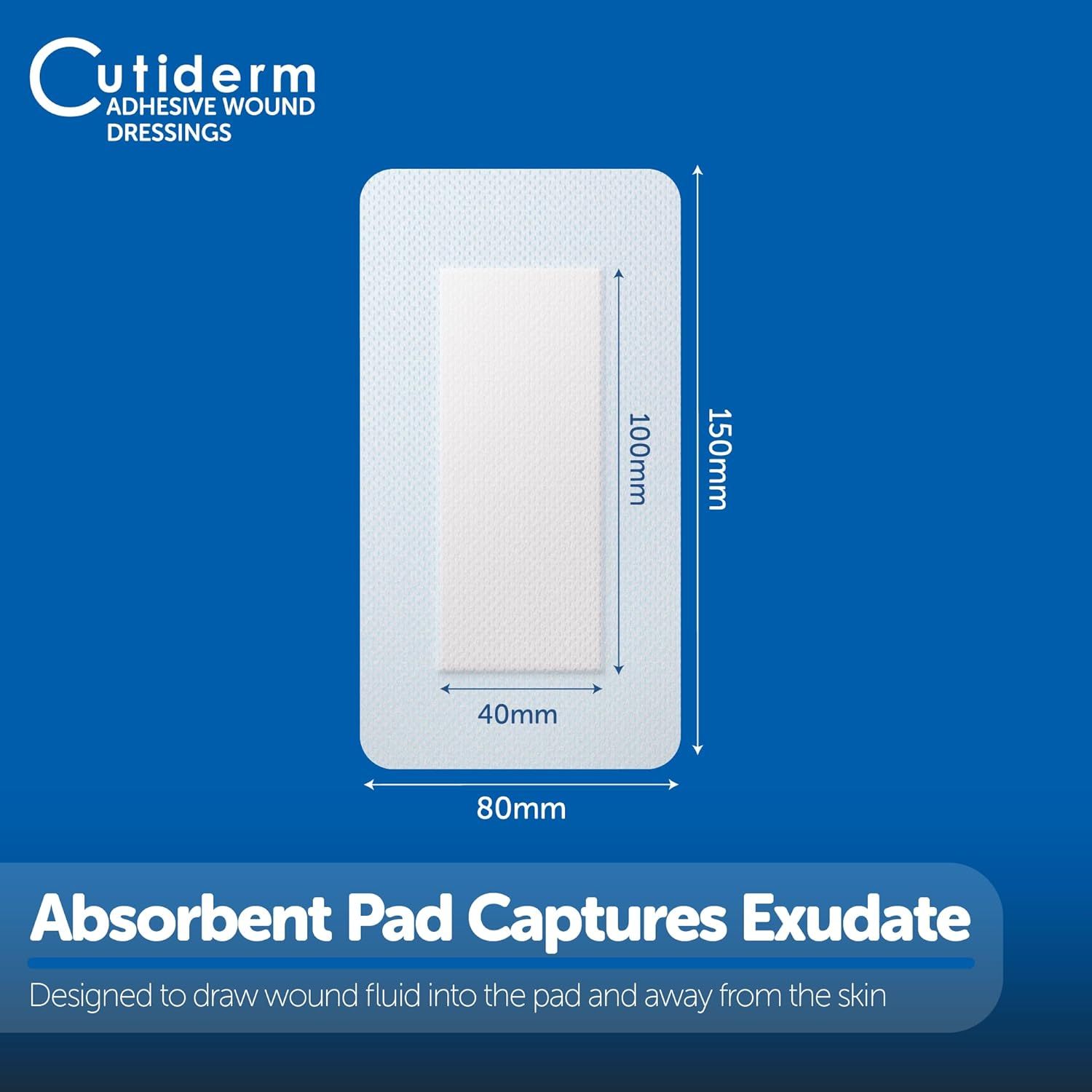 Cutiderm Wundverband 80mm x 150mm, mit Größenangaben.