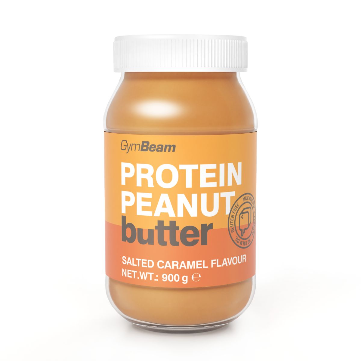 GymBeam Protein Erdnussbutter, gesalzenes Karamell, 900g Glas.
