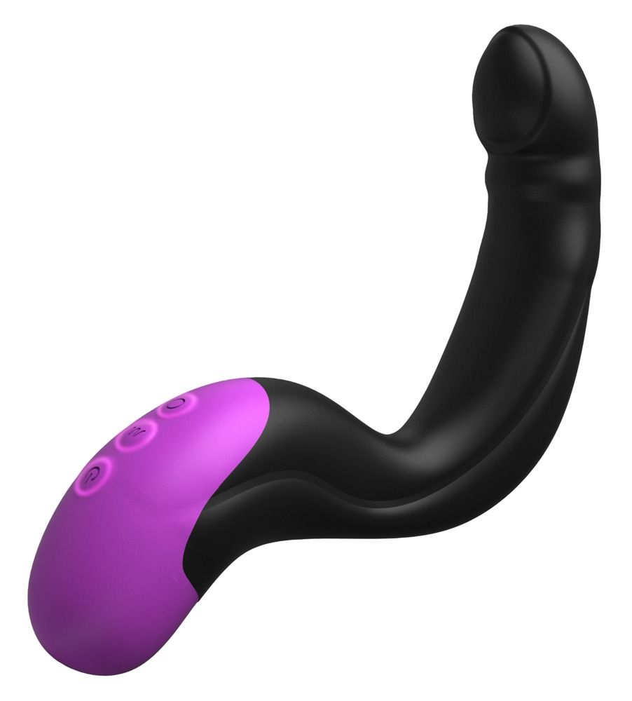 Schwarzer Vibrator mit violetter Basis und drei Tasten.