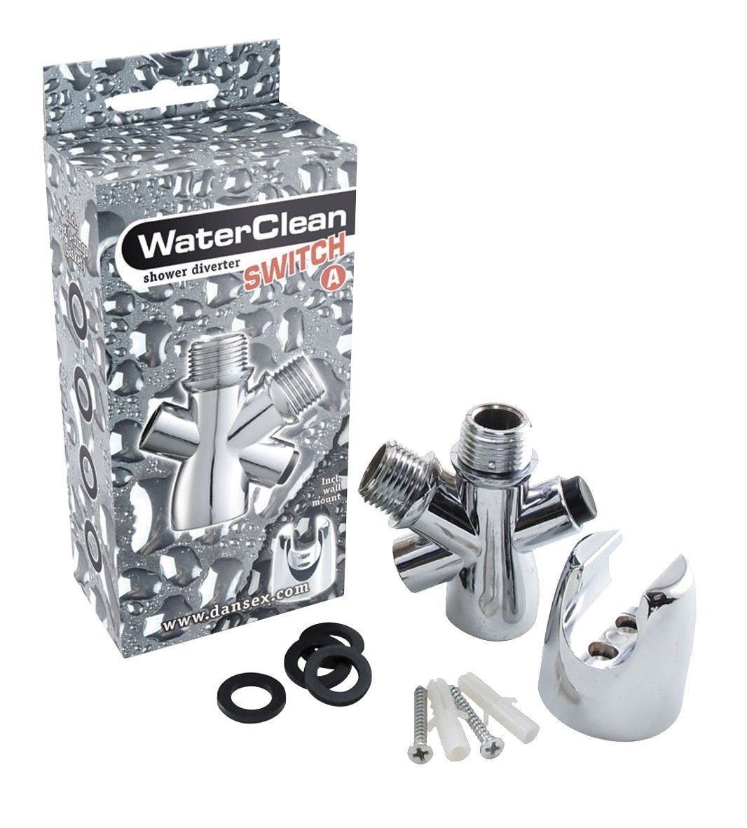 WaterClean Duschumsteller, verchromt, mit drei Anschlüssen, inklusive Halterung und Montagematerial.