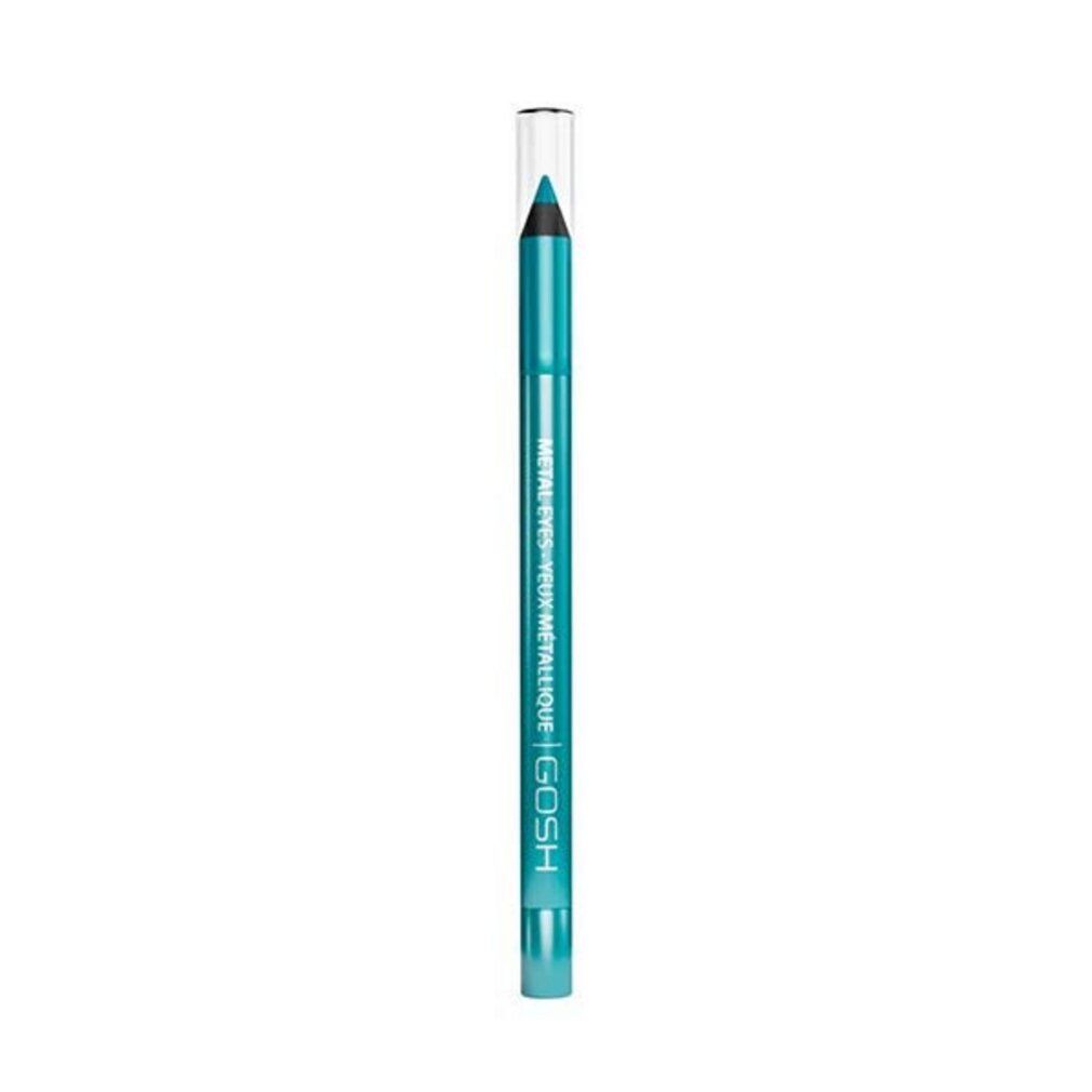 Türkisfarbener Gosh Metal Eyes Eyeliner. Aufschrift: METAL EYES - YEUX METALLIQUE. GOSH-Logo.