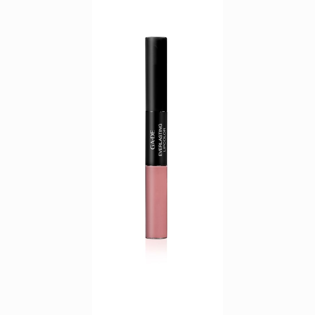 Ga-De Everlasting Lipcolor. Doppelendiger Lippenstift, schwarz und rosa. Mit Markenlogo und Produktnamen.