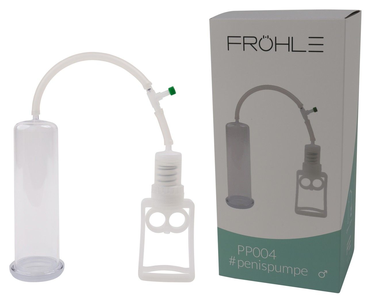 Fröhle Penis Pumpe und Verpackung mit deutscher Flagge und Produktinformationen.
