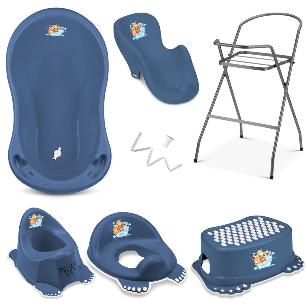 Babykajo 7 Set Baby Badewanne mit Gestell + Sitz + Abfluss + Töpfchen + Hocker + Toilettentrainer