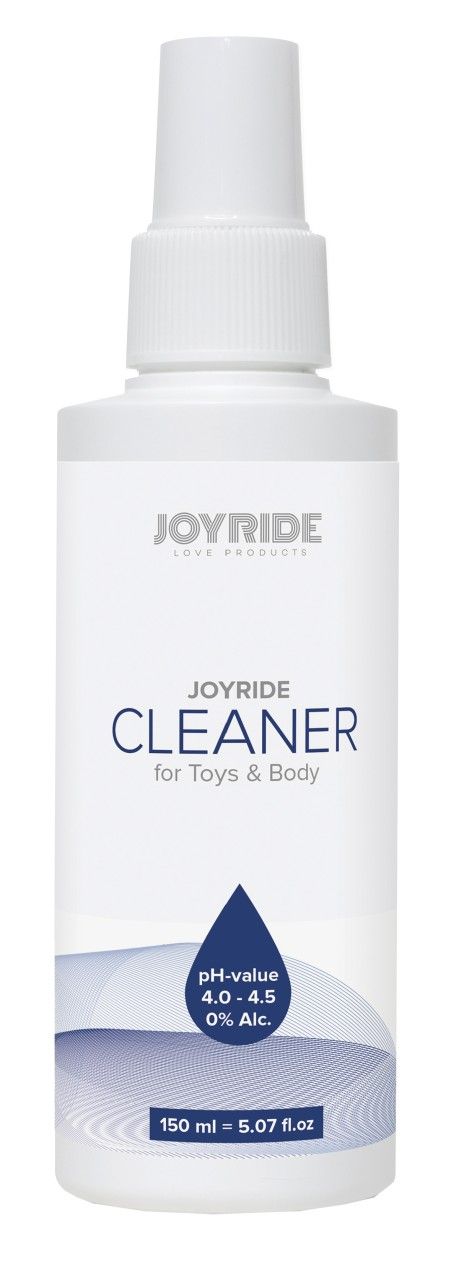 Weiße Sprühflasche mit Aufschrift JOYRIDE CLEANER. Enthält pH-Wert-Informationen und Volumenangabe.
