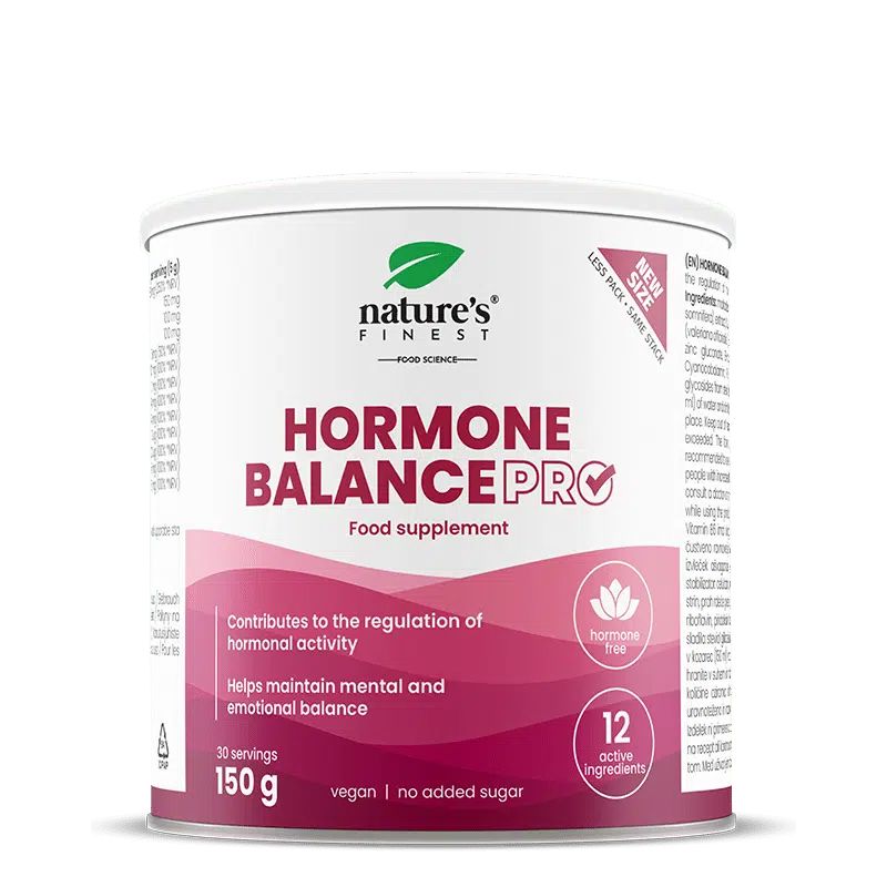 Dose mit "Hormone Balance Pro" Nahrungsergänzungsmittel. 150 g. Vegan, ohne Zuckerzusatz.