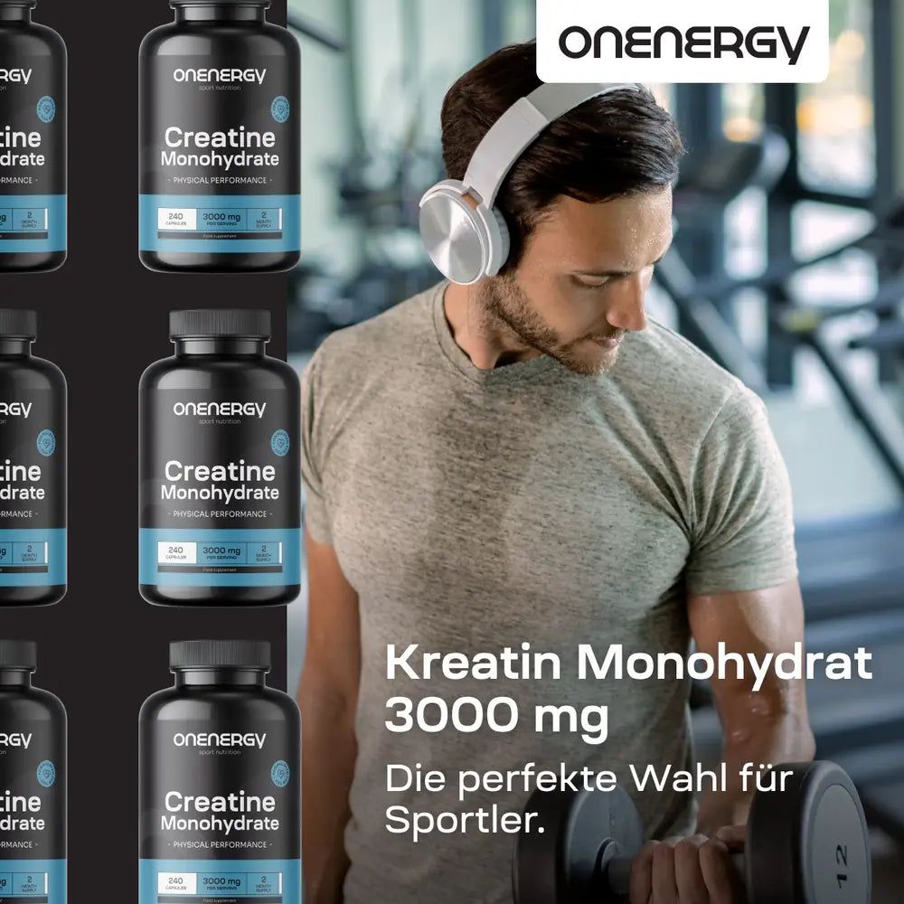 Dose Kreatin Monohydrat, 240 Kapseln, 3000 mg.