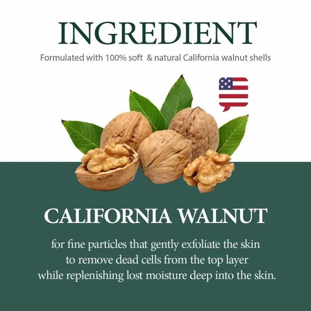 Text mit der Aufschrift INGREDIENT. Walnüsse, Blätter und Text über California Walnut. Flagge der USA.