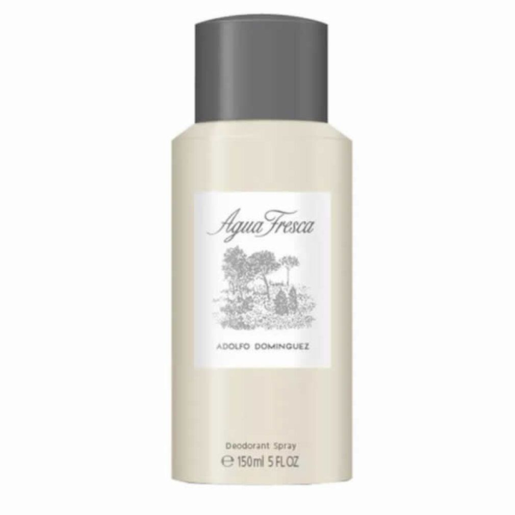 Beige Flasche mit grauem Deckel. Aufschrift Agua Fresca und Illustration. Deodorant Spray. 150ml.